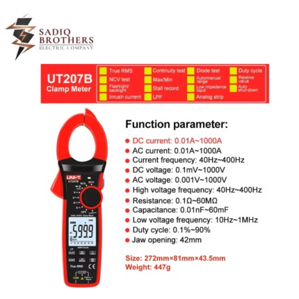 UNI-T UT207B True RMS Digital Clamp Meter AC DC Current 1000A 1000V Pliers ammeter LPF 6000 Count amperimetric clamp